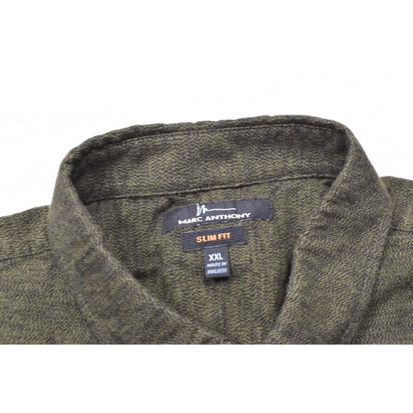 Marc Anthony Men's Button Down Shirt Brown Green Size 2XL Slim Fit Cotton - Picture 6 of 8